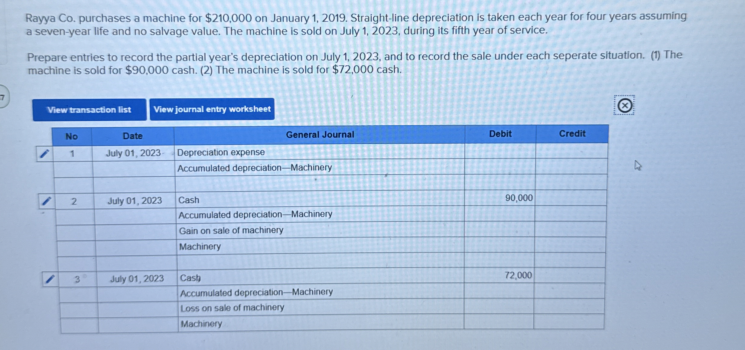 Rayya Co . purchases a machine for $ 2 1 0 , 0 0