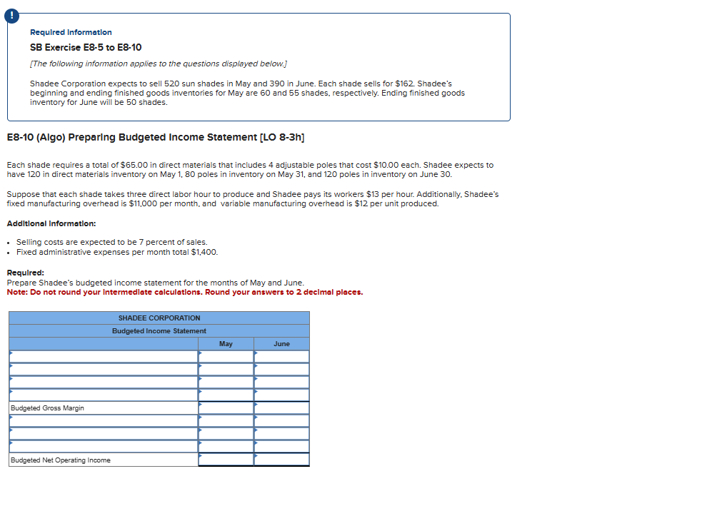 \ ( ! \ ) Requlred Information SB Exercise E 8 -