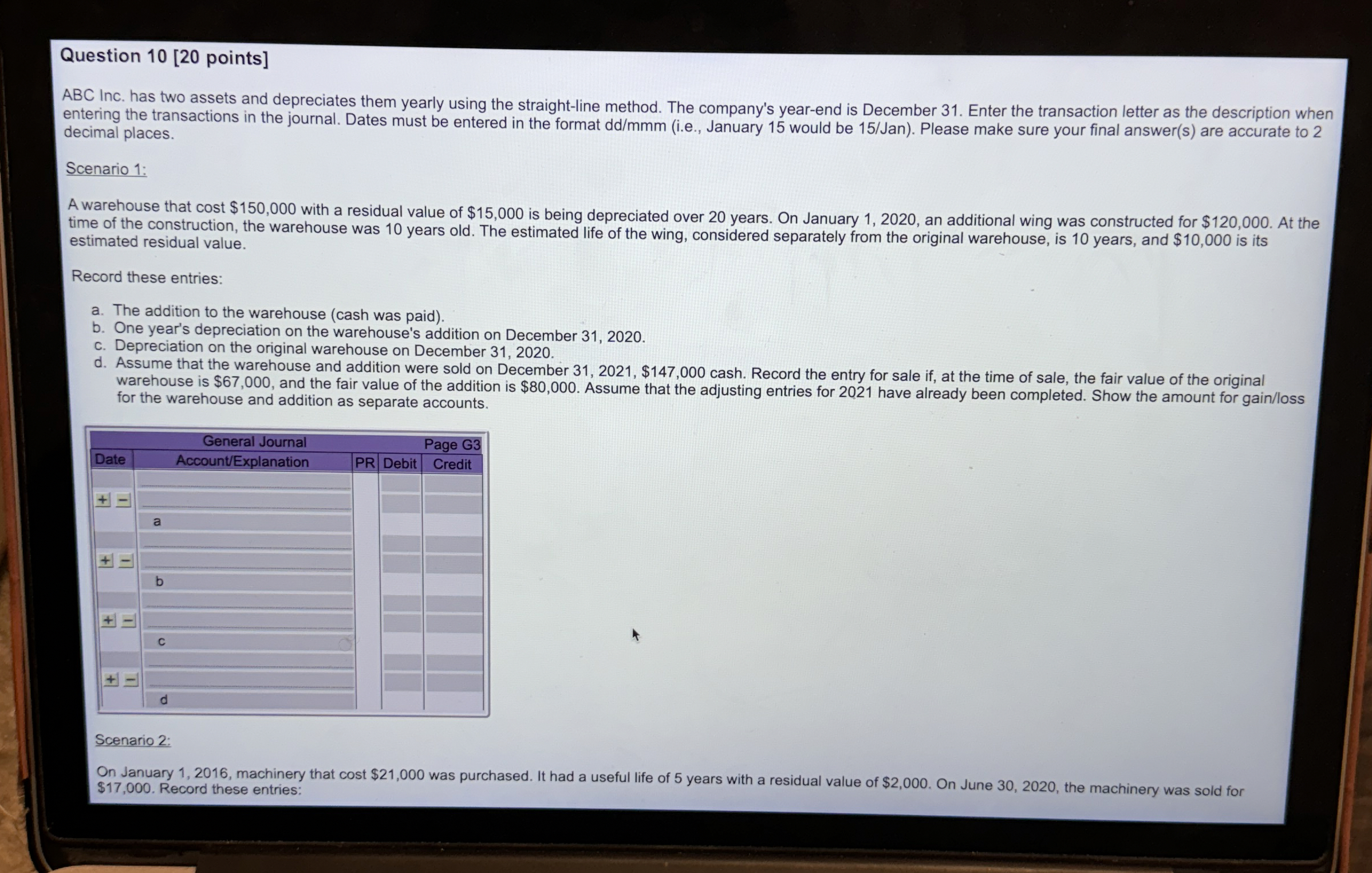 Question 1 0 [ 2 0 points ] ABC Inc. has two