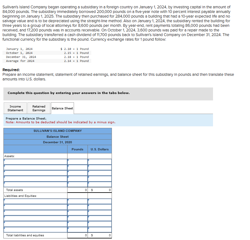 SOLVE FOR BALANCE SHEET ONLY PLEASE Sullivan's