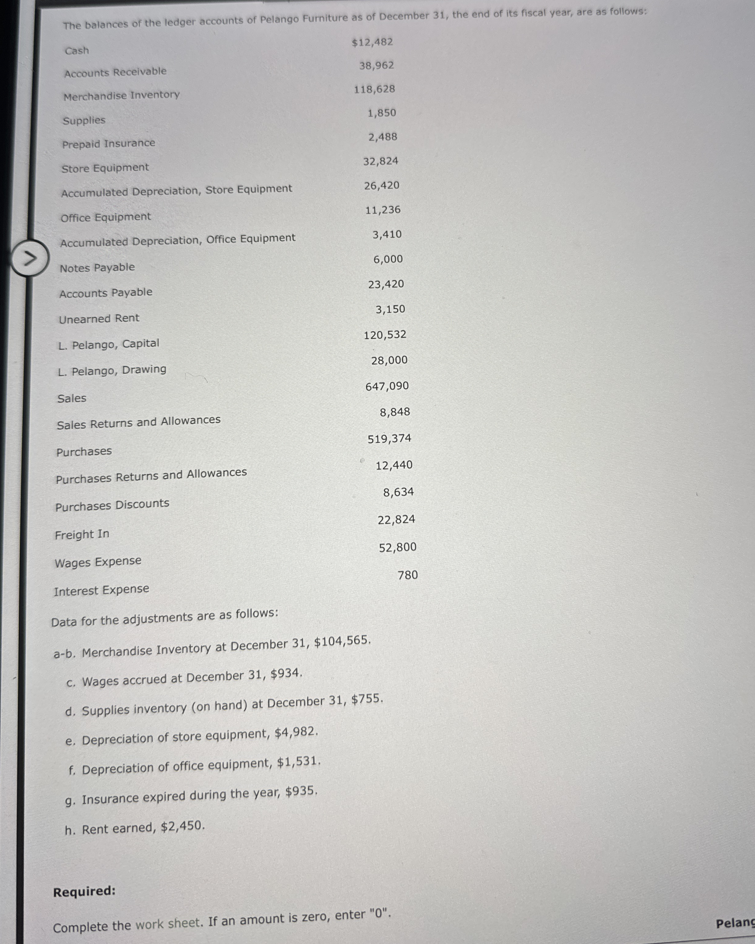 The balances of the ledger accounts of Pelango