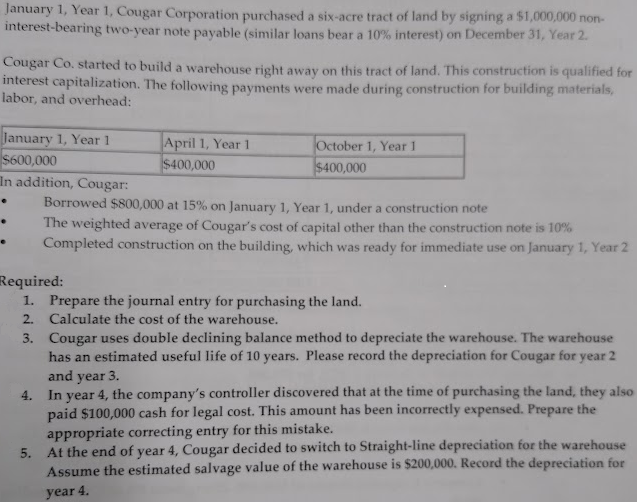 January 1 , Year 1 , Cougar Corporation purchased