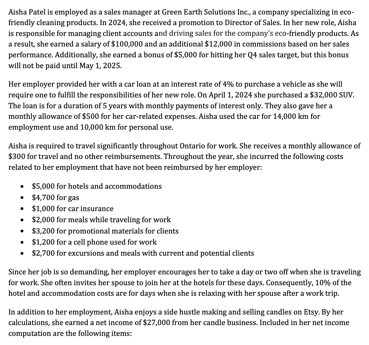 Aisha Patel is employed as a sales manager at