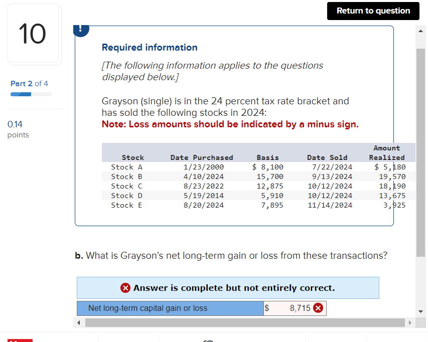 Return to question 1 0 Part 2 of 4 0 . 1 4 points