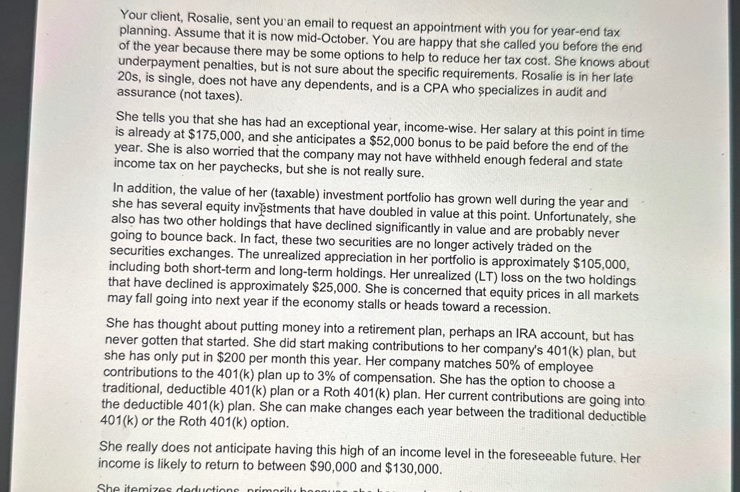 Your client, Rosalie, sent you an email to