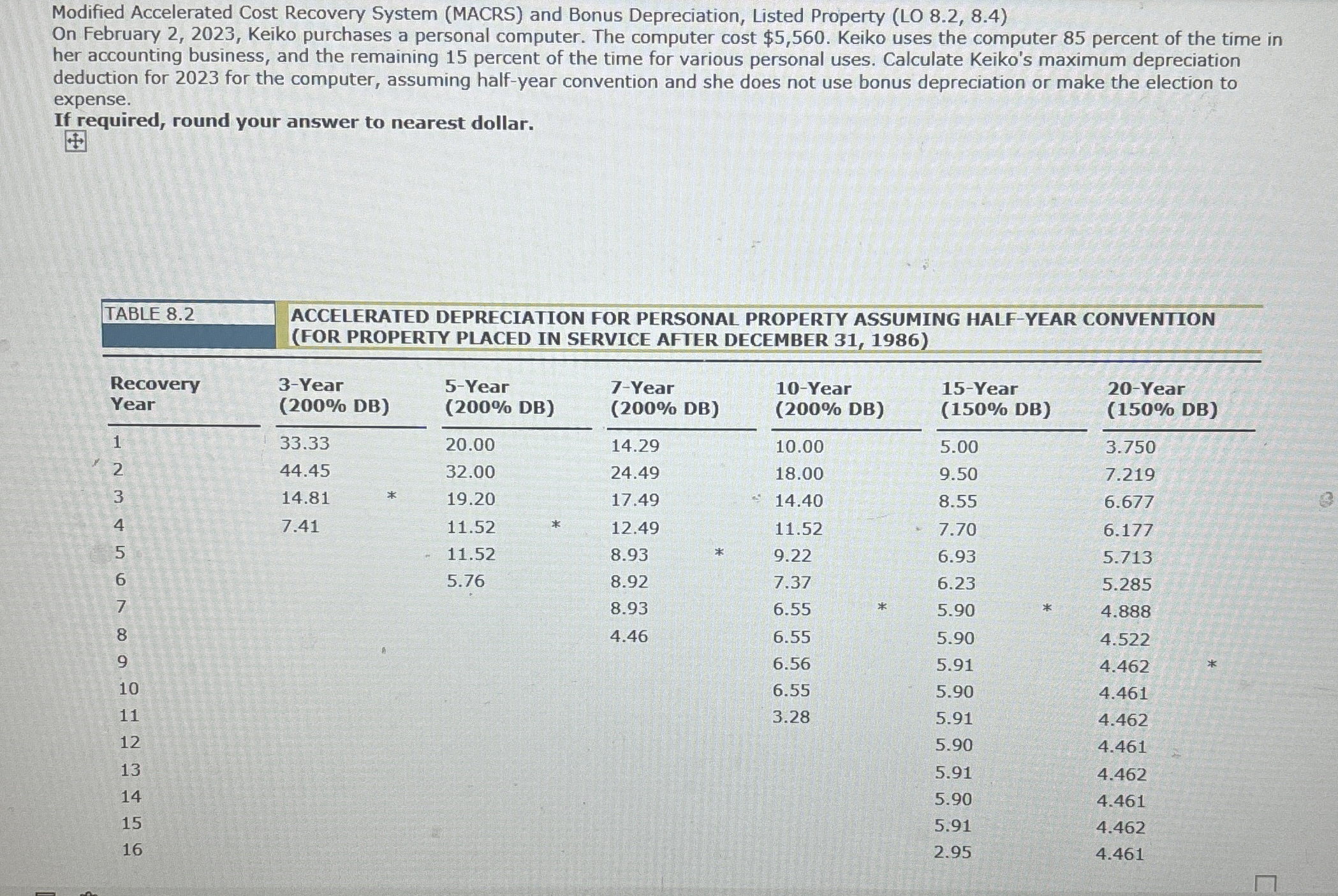 Modified Accelerated Cost Recovery System ( MACRS