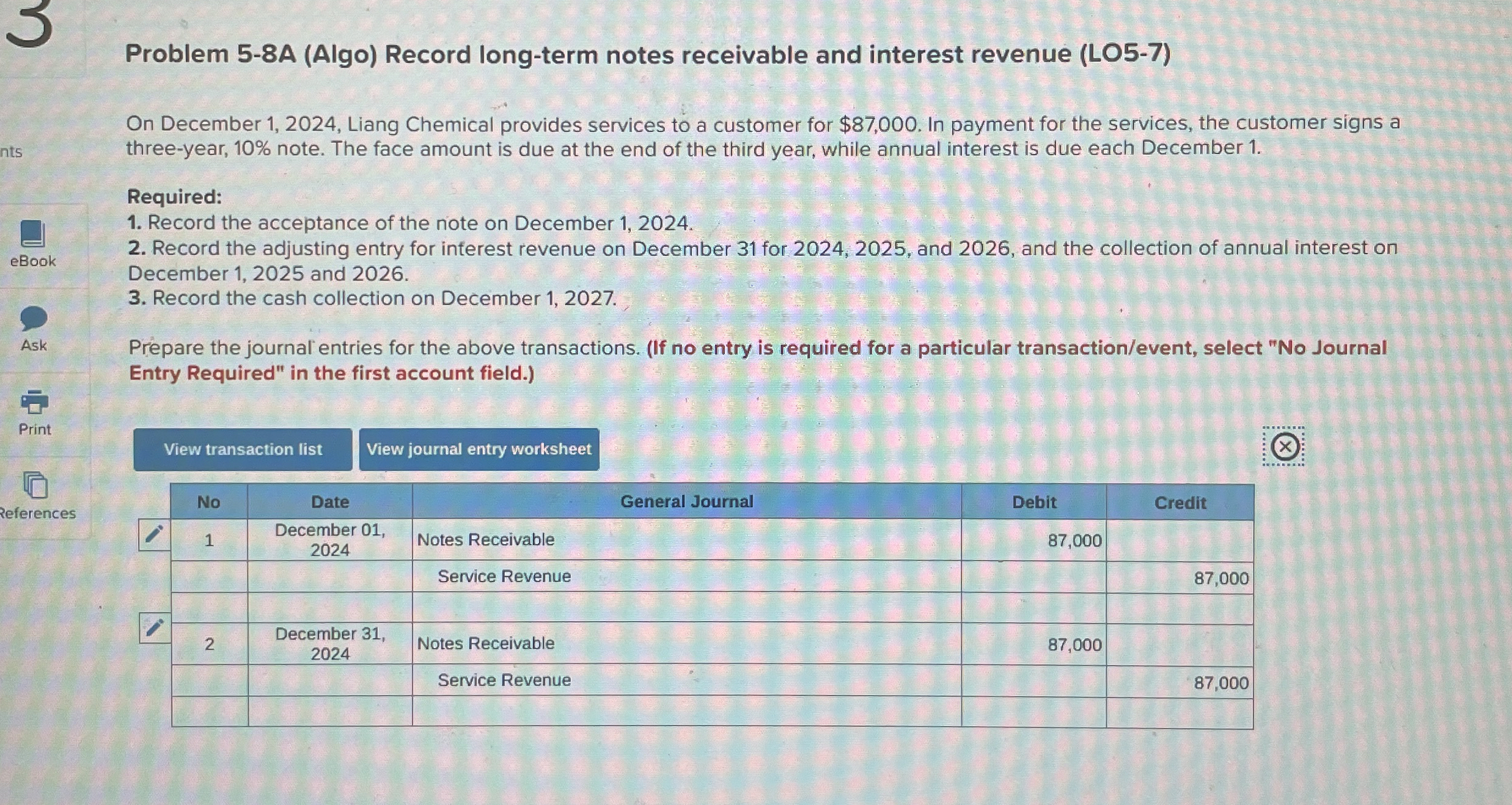 Problem 5 - 8 A ( Algo ) Record long - term notes