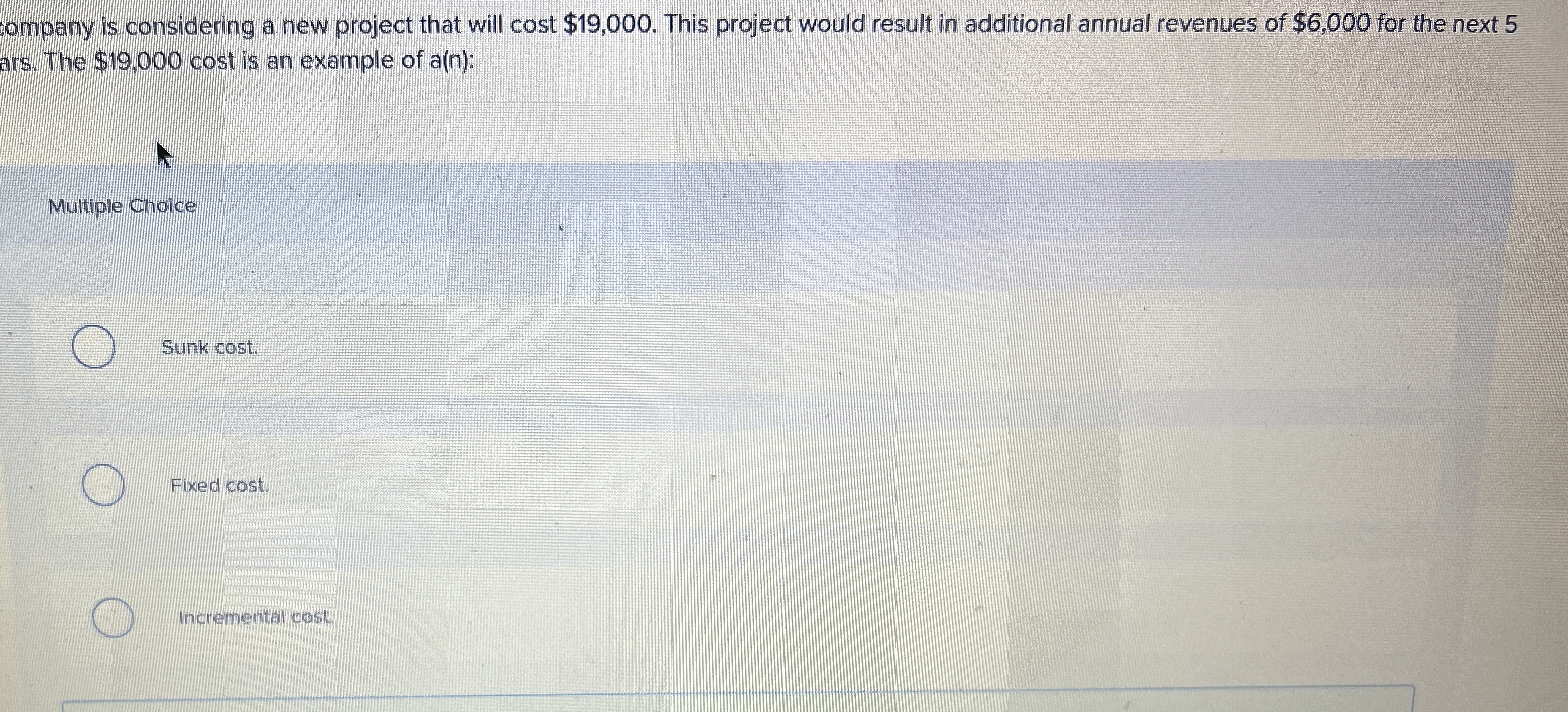 ompany is considering a new project that will