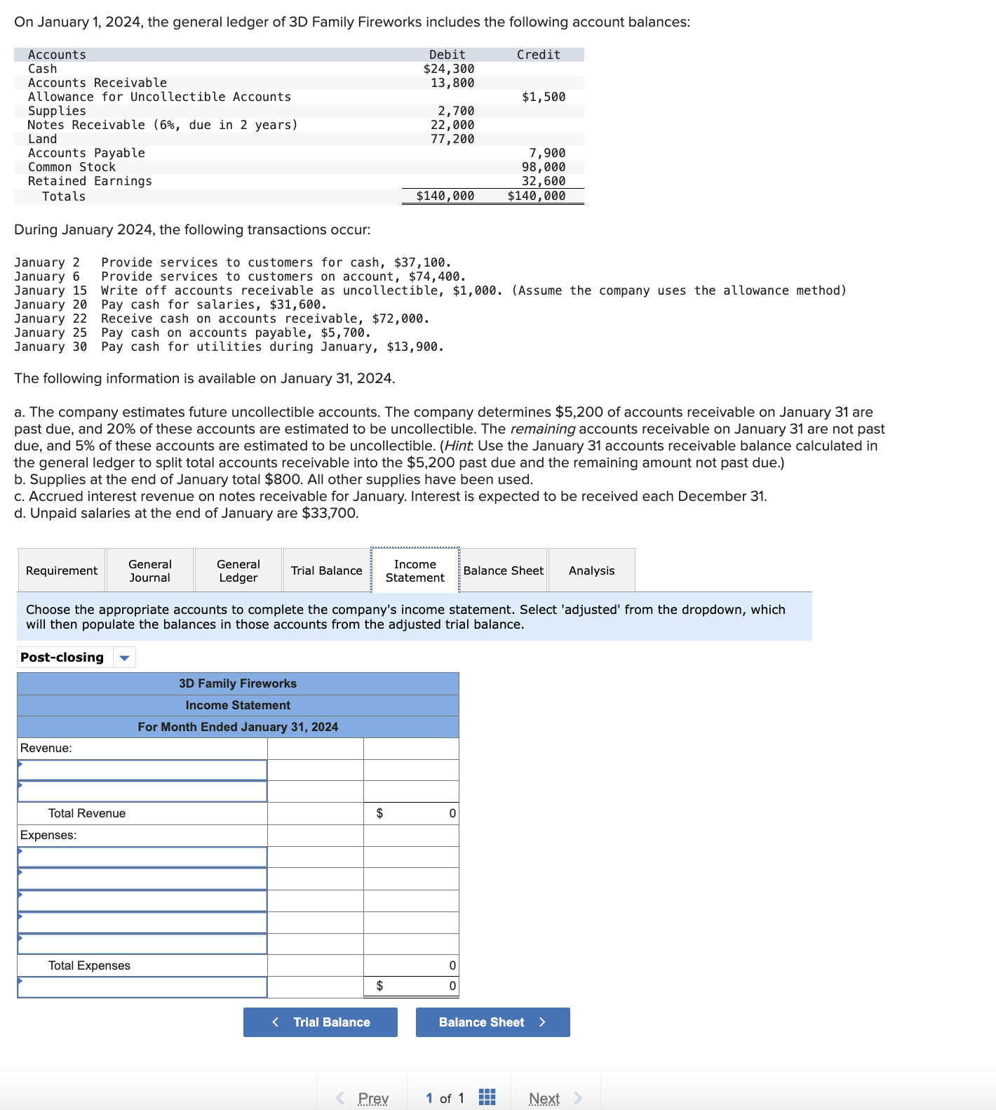 On January 1 , 2 0 2 4 , the general ledger of 3