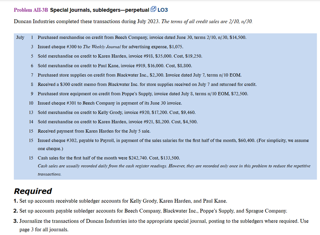 Problem AII - 3 B Speclal Journals, subledgers -