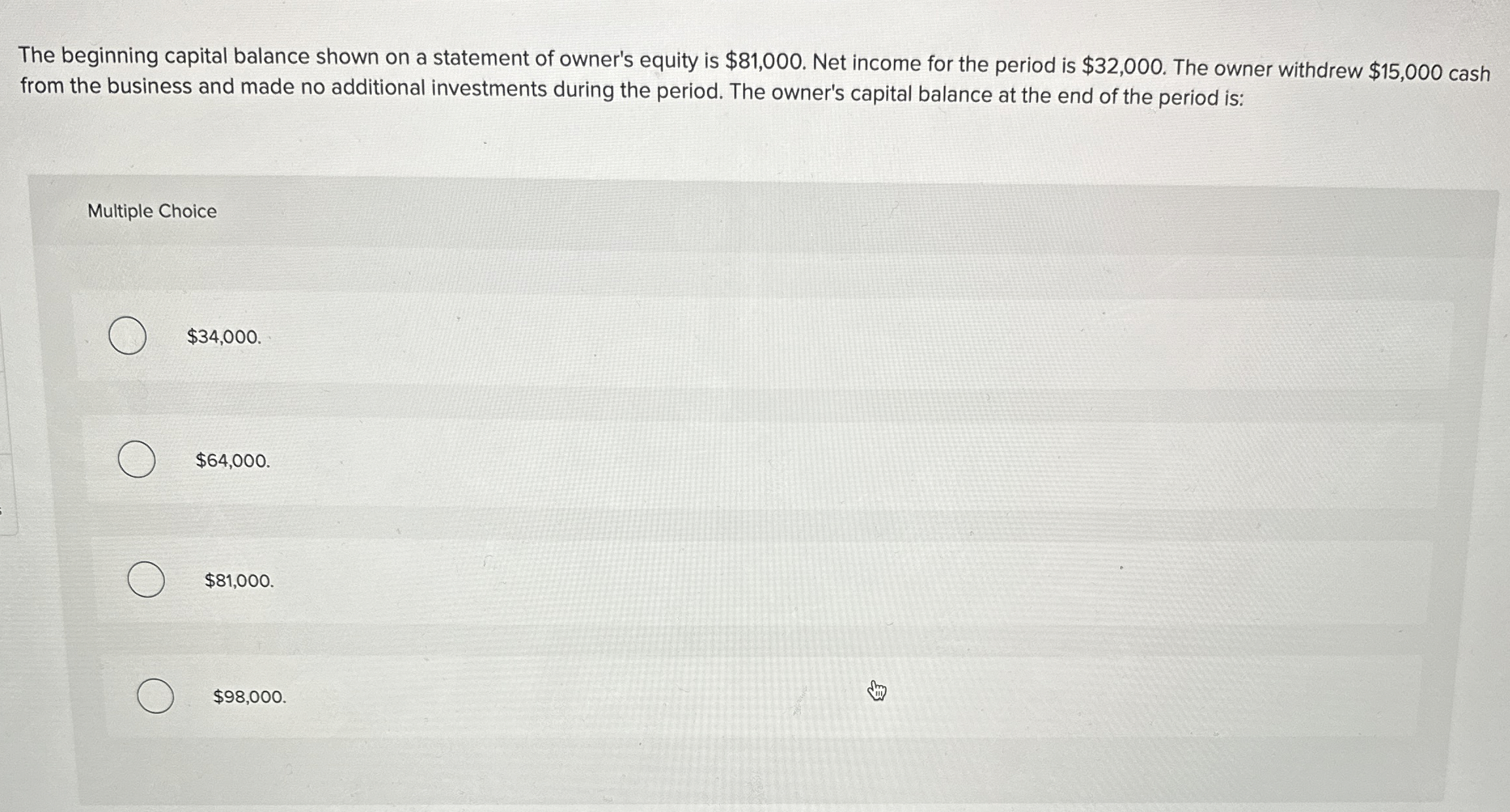 The beginning capital balance shown on a