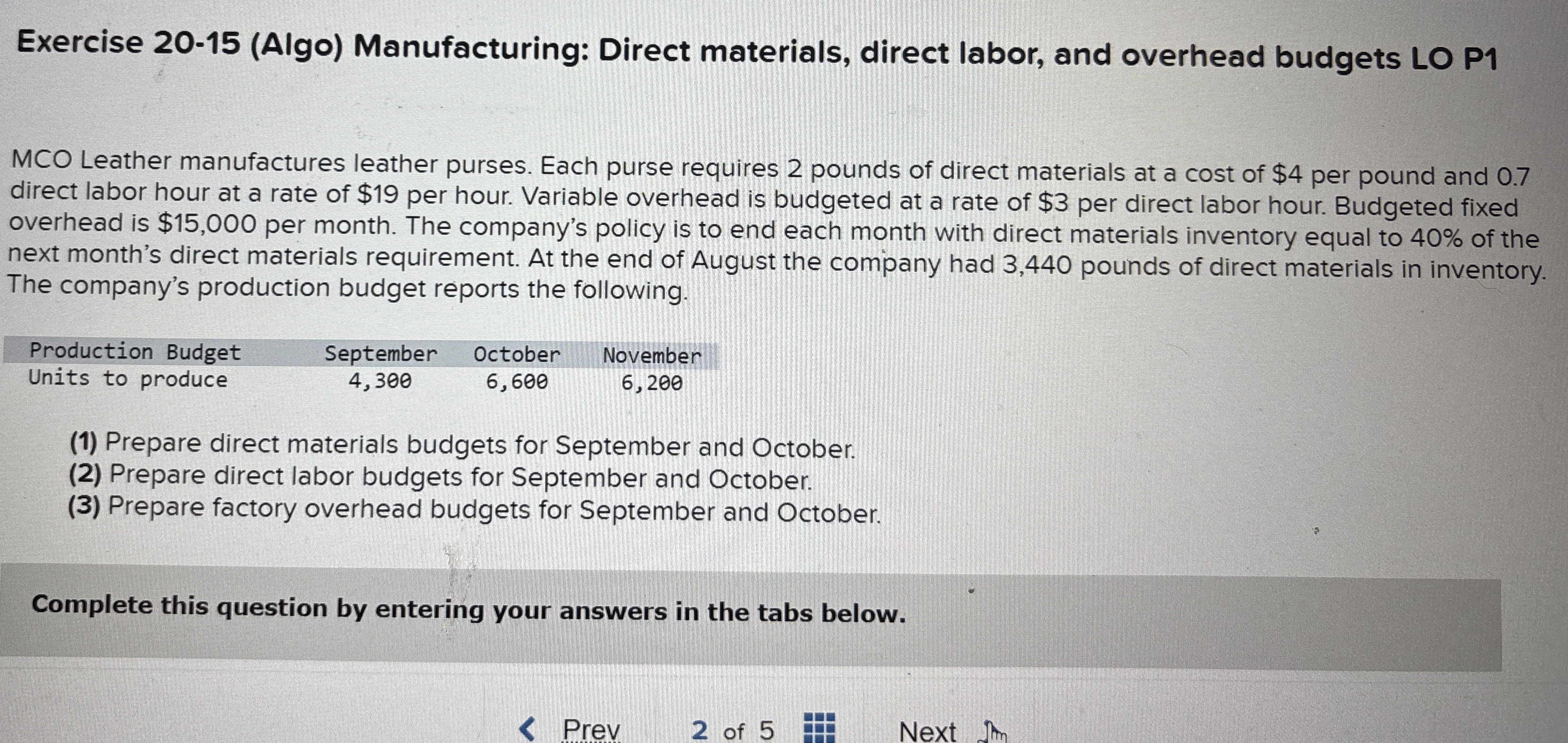 Exercise 2 0 - 1 5 ( Algo ) Manufacturing: Direct