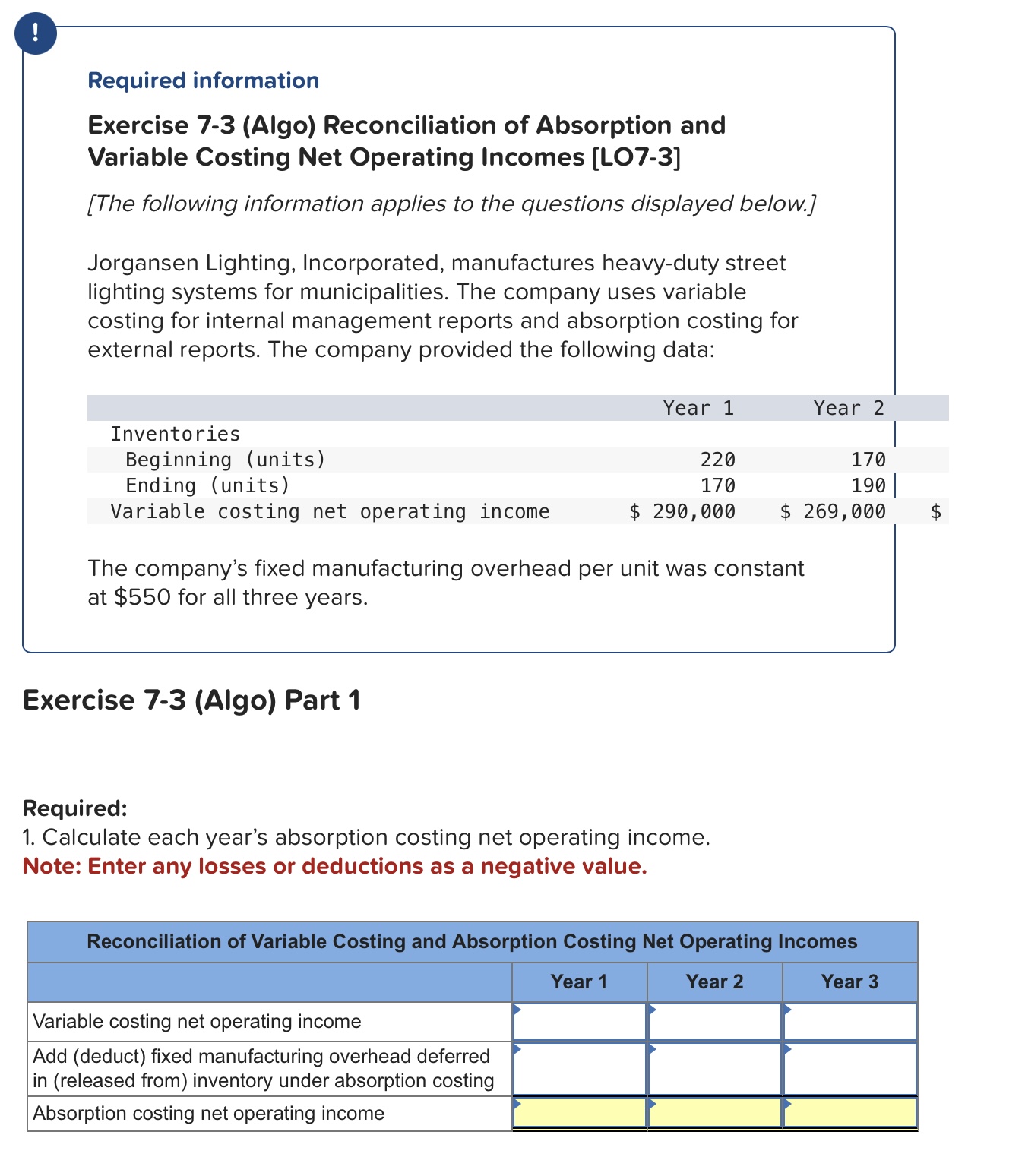 Required information Exercise 7 - 3 ( Algo )