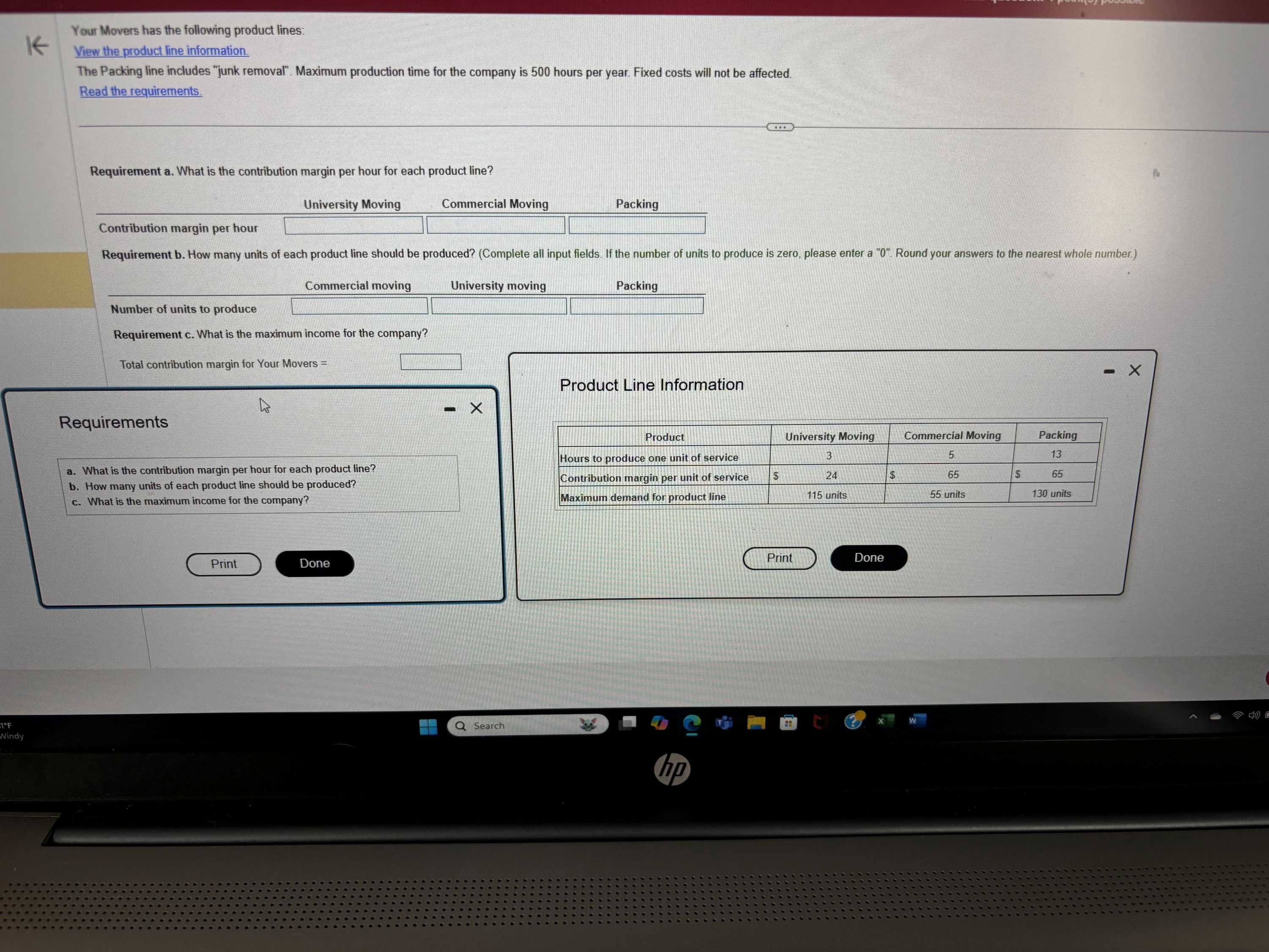 a . What is the contribution margin per hour for