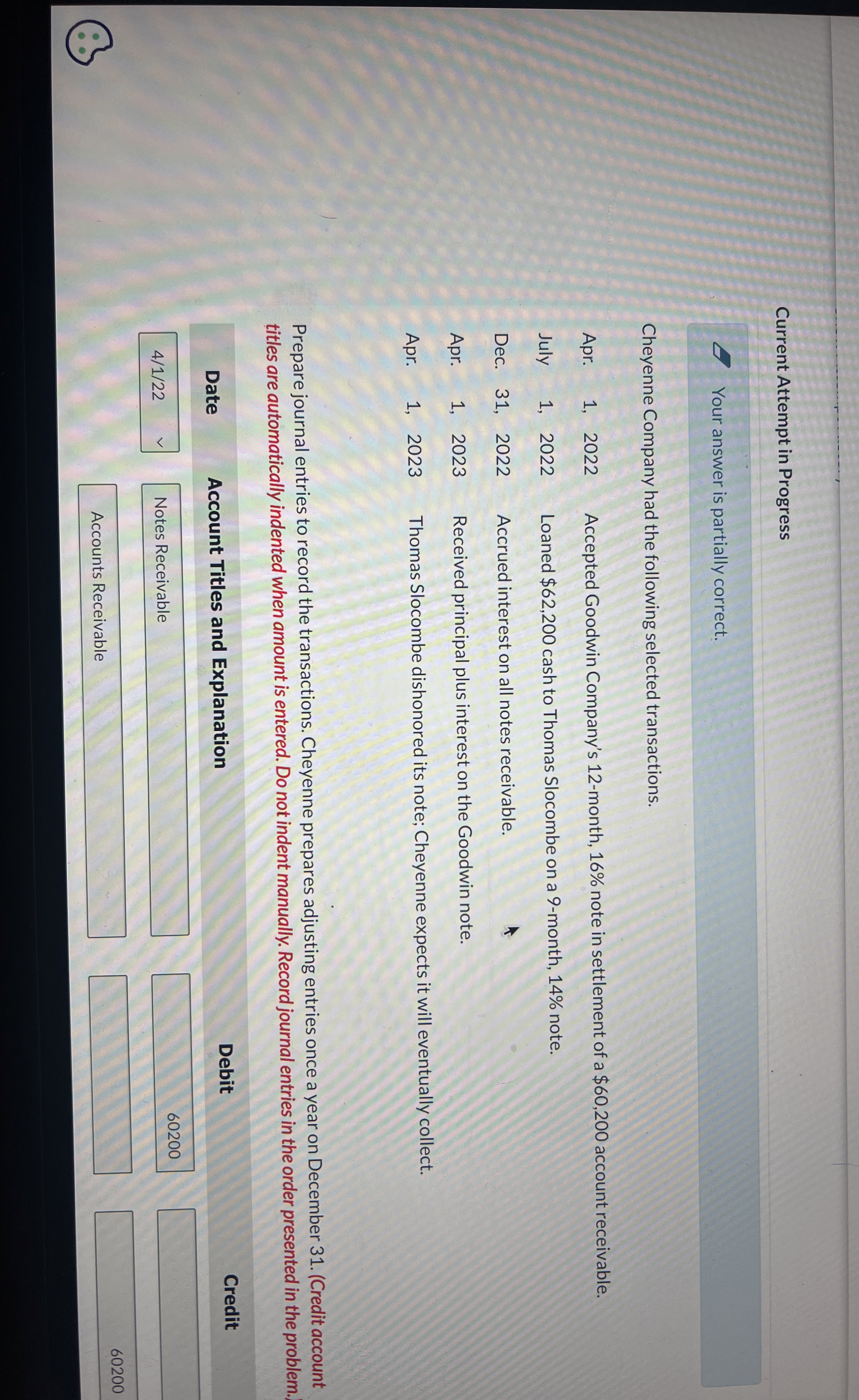 Current Attempt in Progress Your answer is