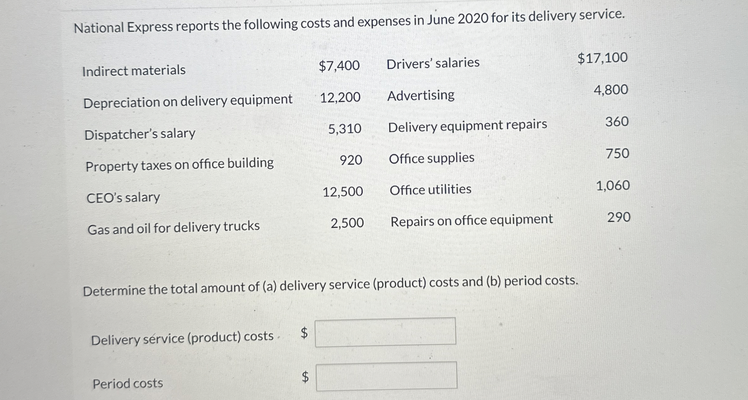 National Express reports the following costs and