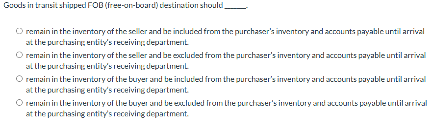 Goods in transit shipped FOB ( free - on - board