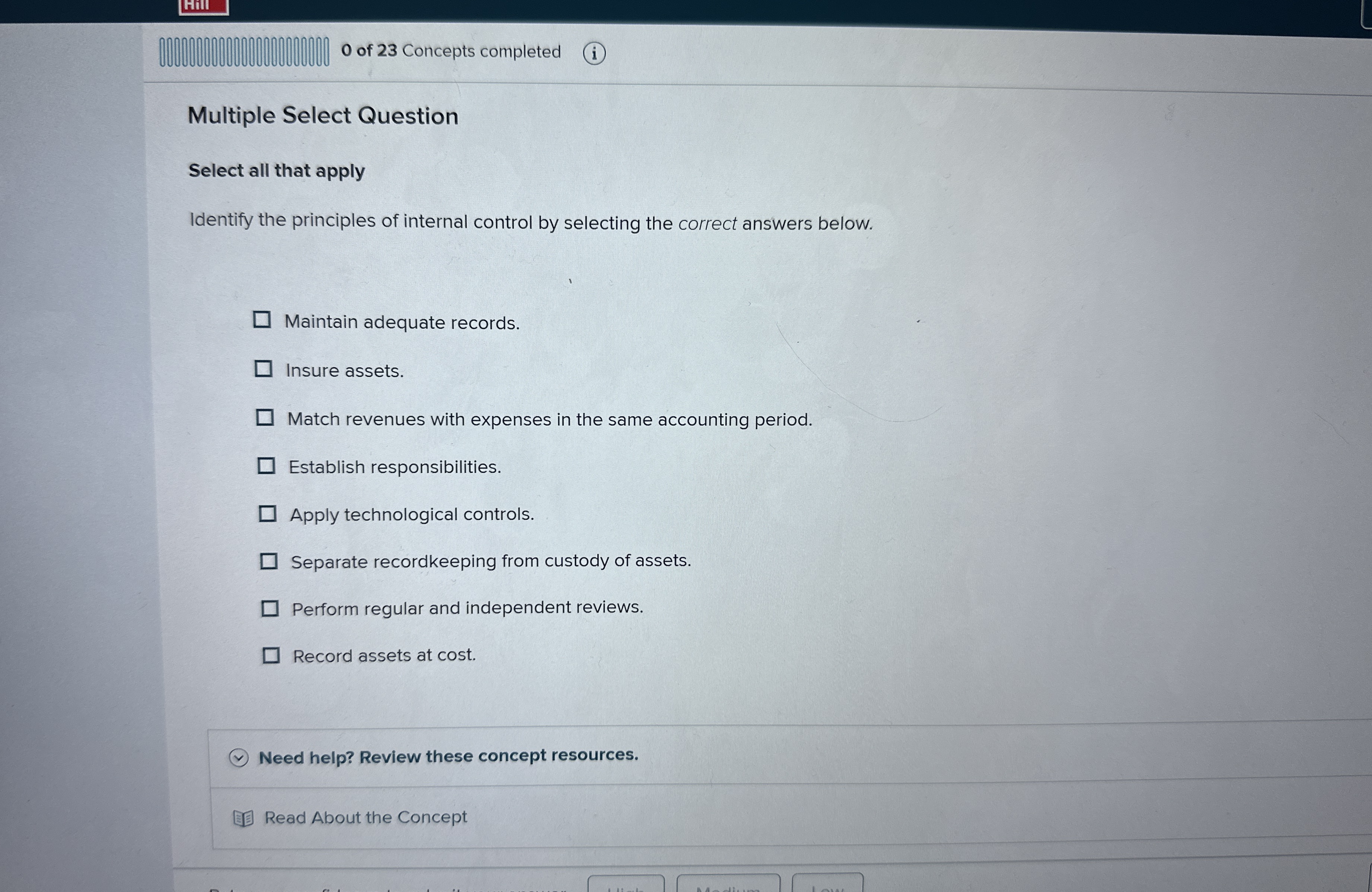 0 of 2 3 Concepts completed Multiple Select
