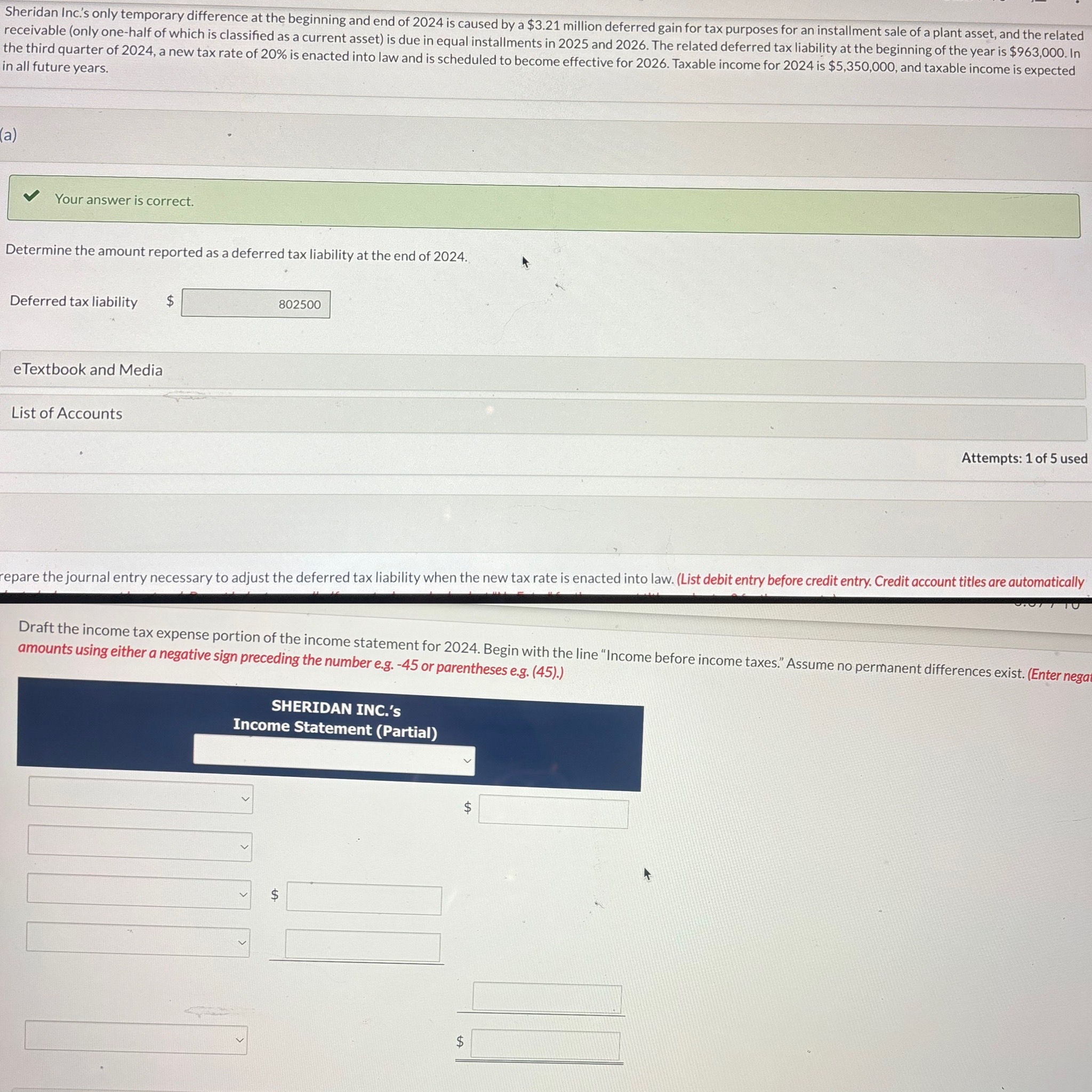Sheridan Inc's only temporary difference at the