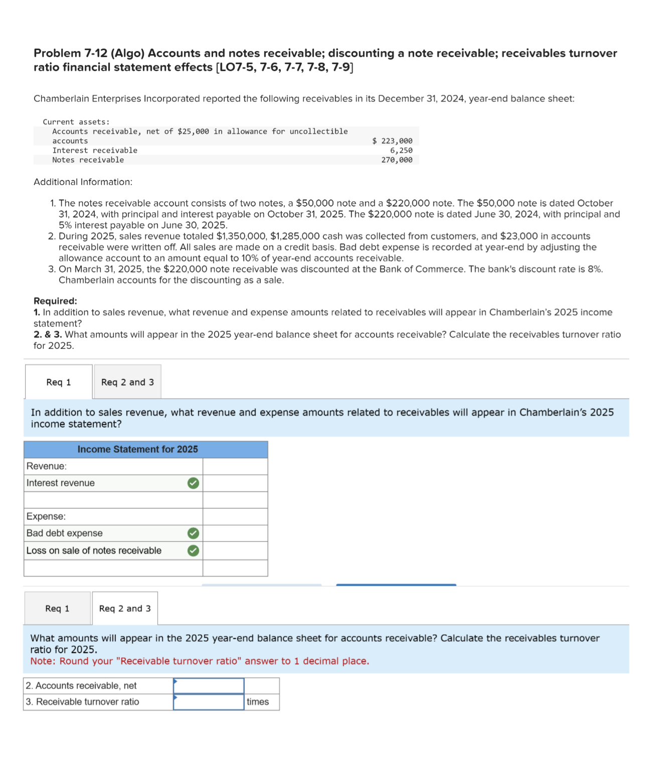 Problem 7 - 1 2 ( Algo ) Accounts and notes