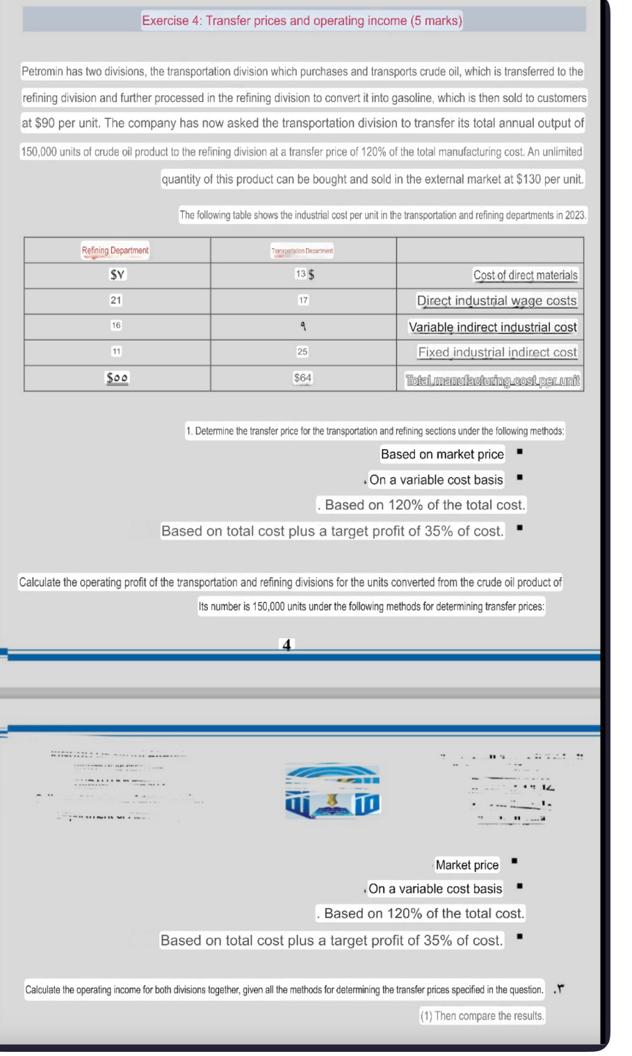 Exercise 4 : Transfer prices and operating income