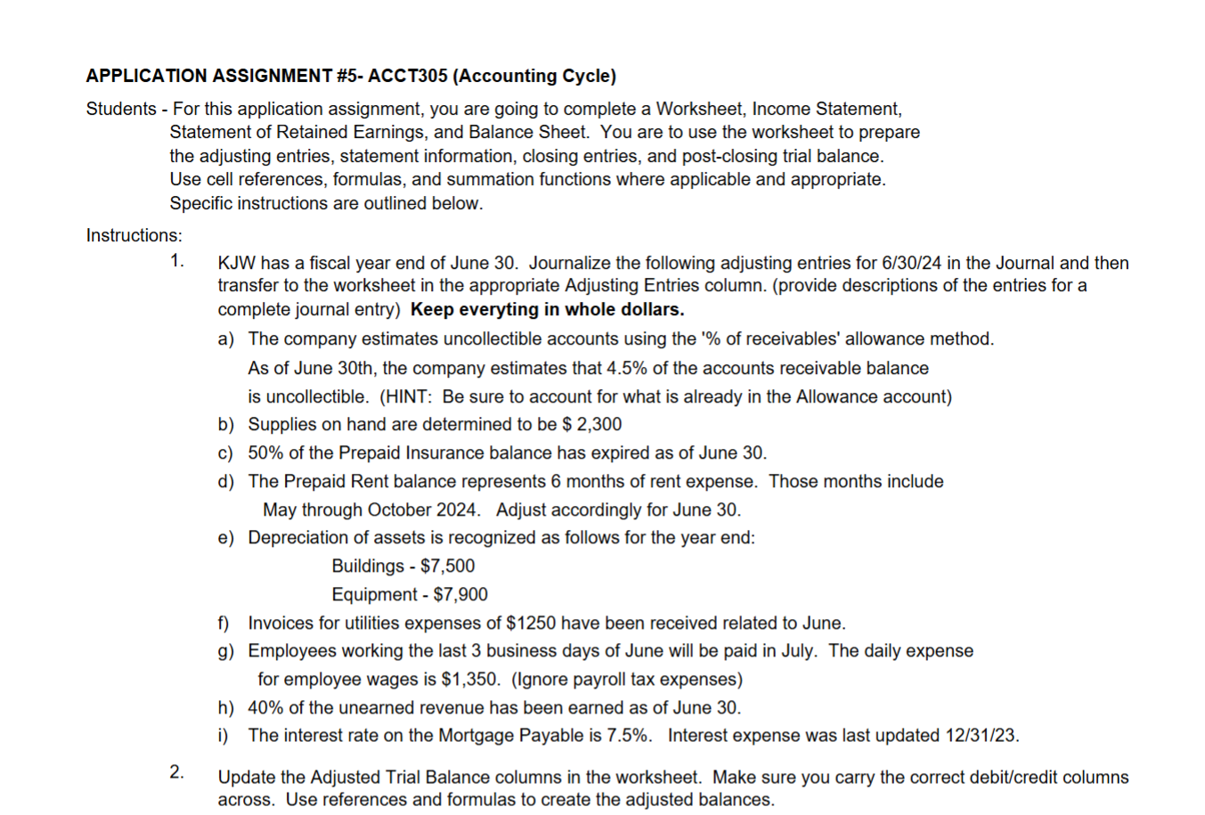 APPLICATION ASSIGNMENT \ # 5 - ACCT 3 0 5 (