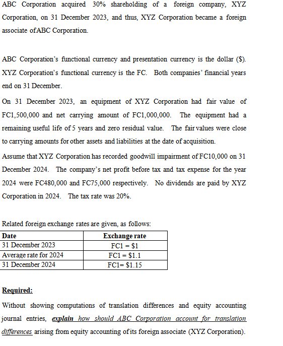 ABC Corporation acquired \ ( 3 0 \ % \ )