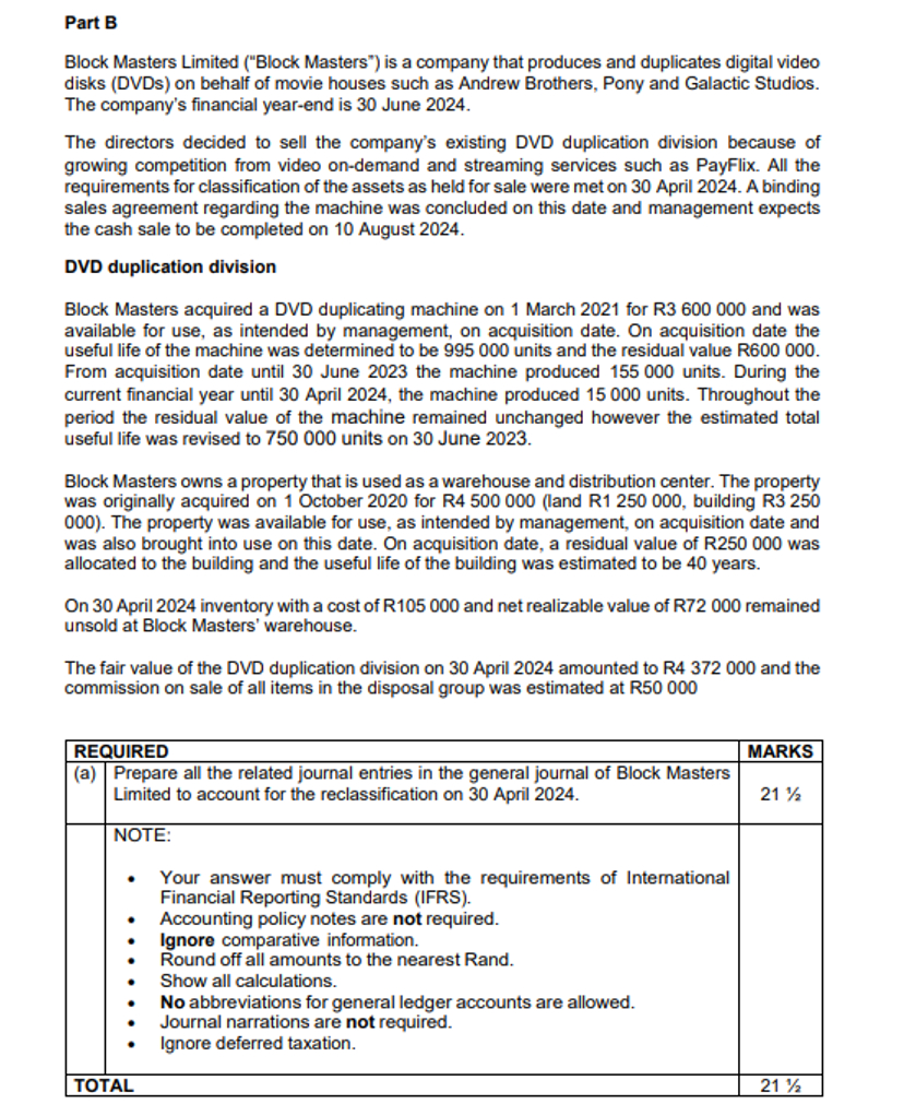 Part B Block Masters Limited ( " Block Masters" )