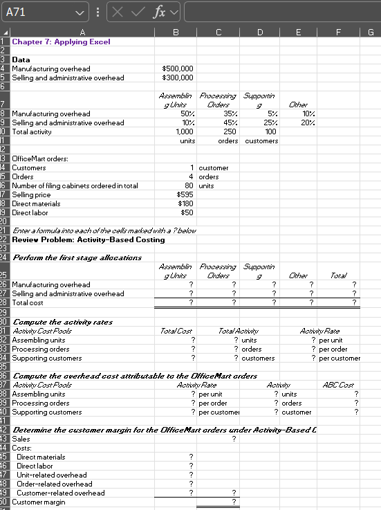Chapter 7 : ( Algo ) Applying Excel: Excel