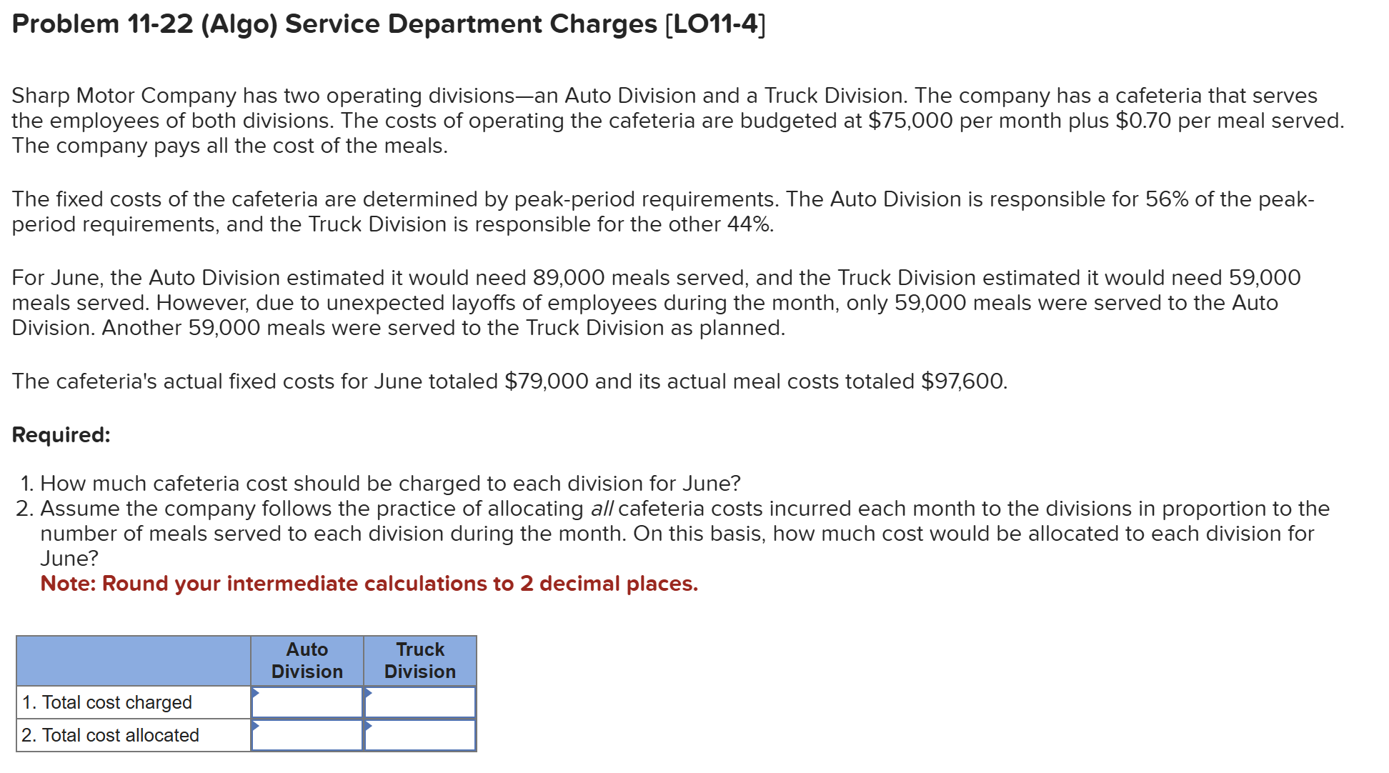 Problem 1 1 - 2 2 ( Algo ) Service Department