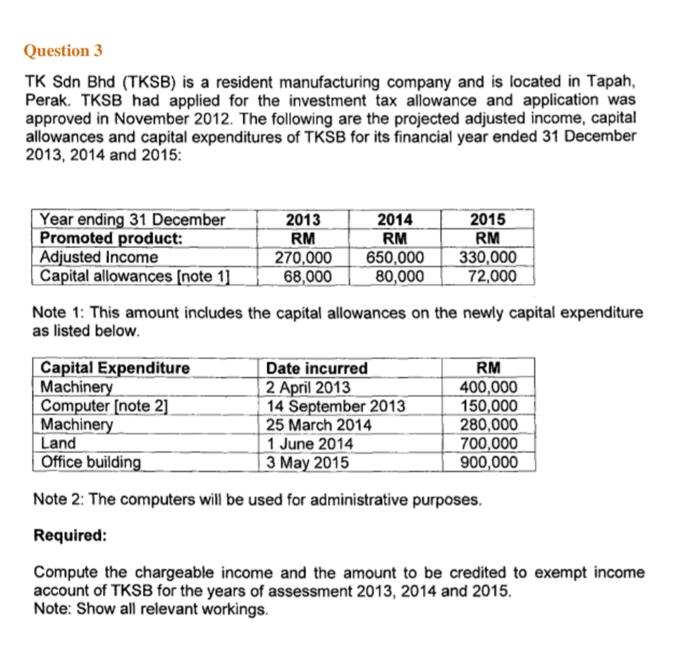 Question 3 TK Sdn Bhd ( TKSB ) is a resident