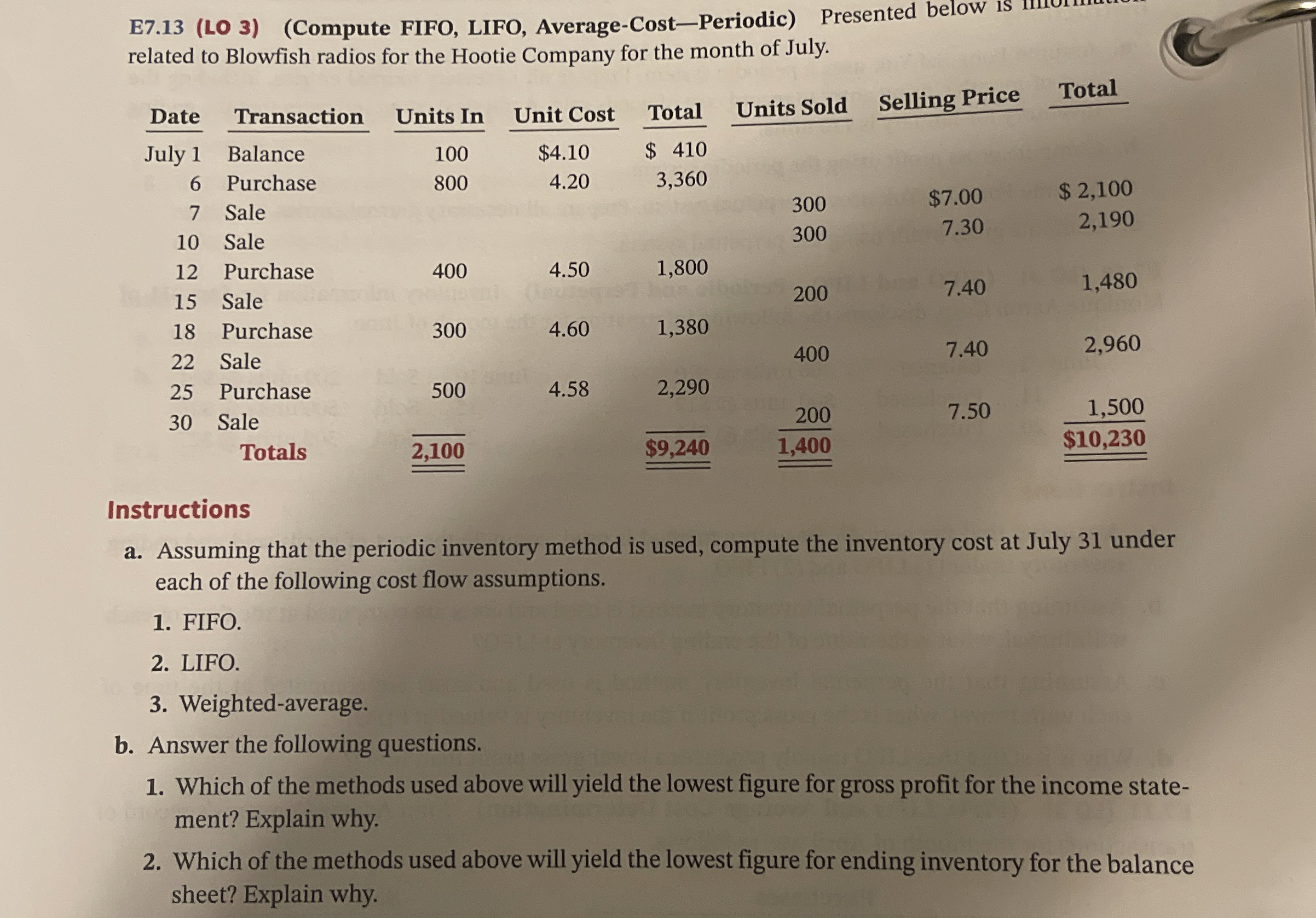 E 7 . 1 3 ( LO 3 ) ( Compute FIFO, LIFO, Average