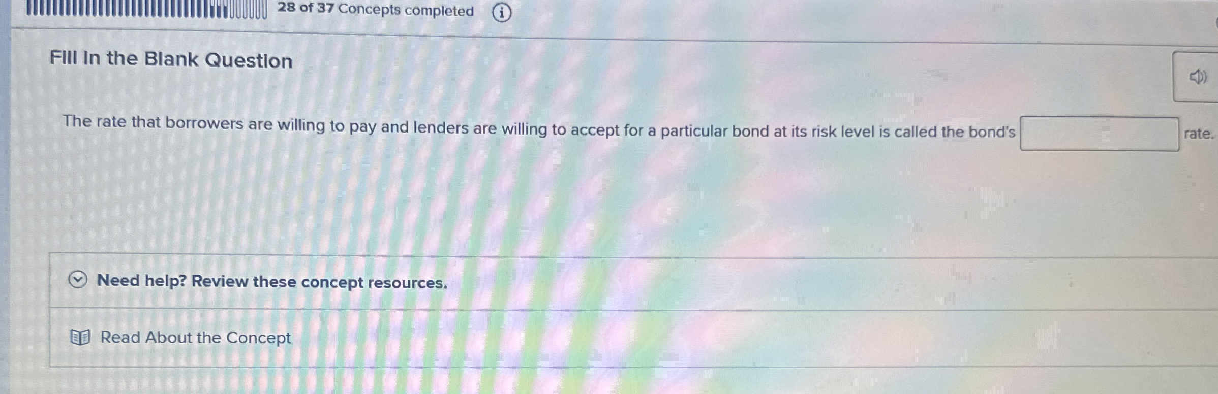 2 8 of 3 7 Concepts completed FIII In the Blank