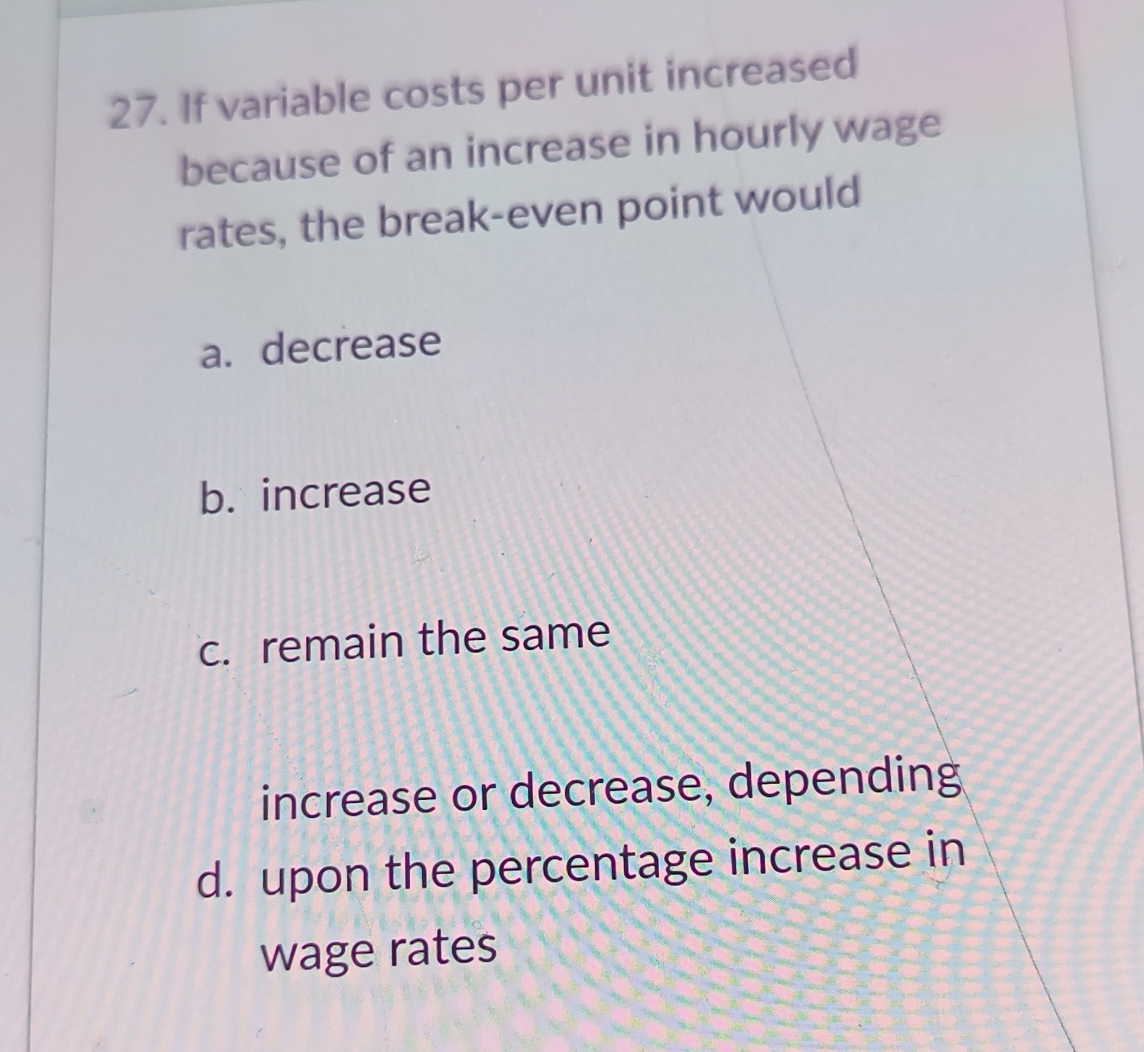 If variable costs per unit increased because of