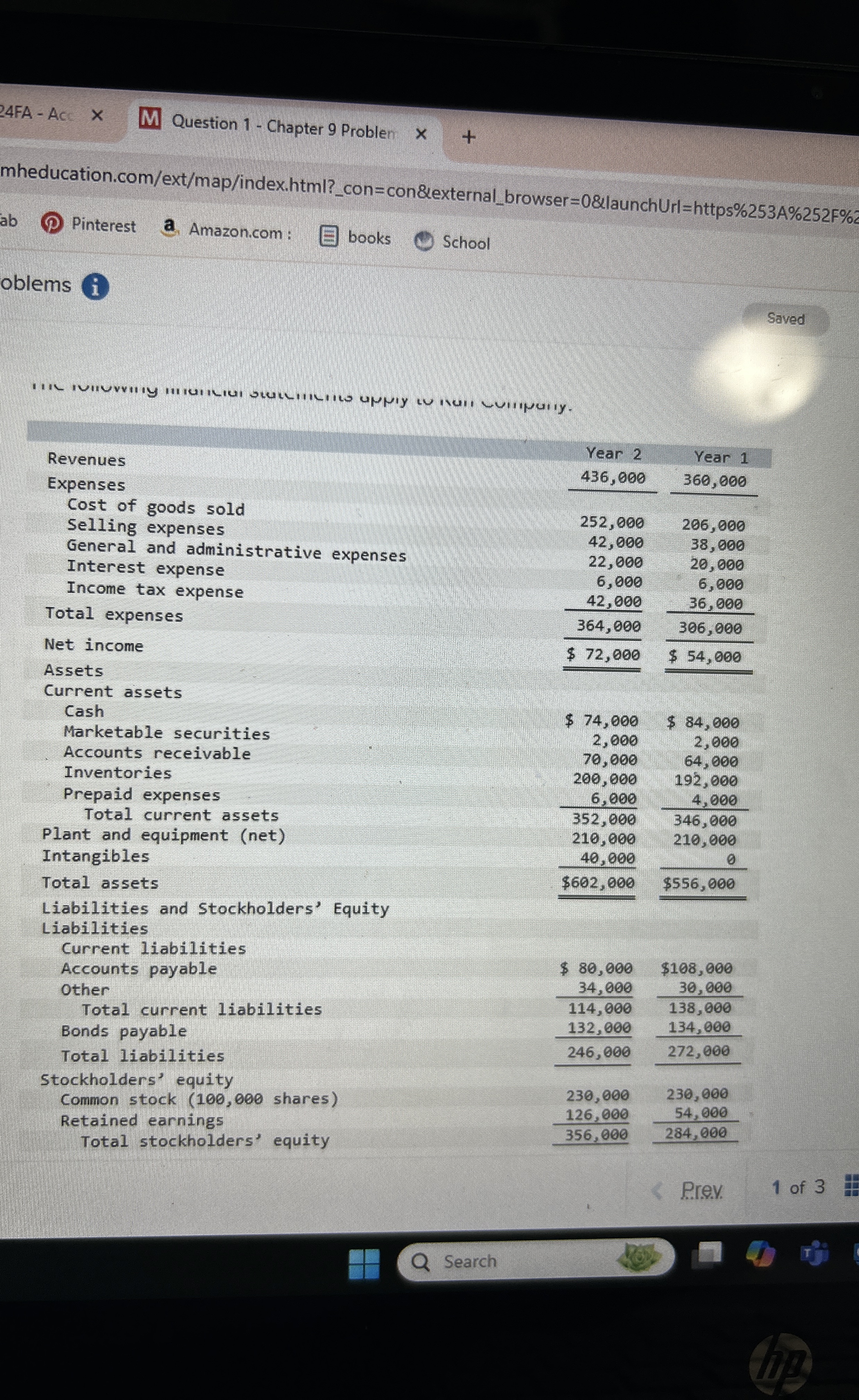 What is the quick ratio for year 1 and year 2