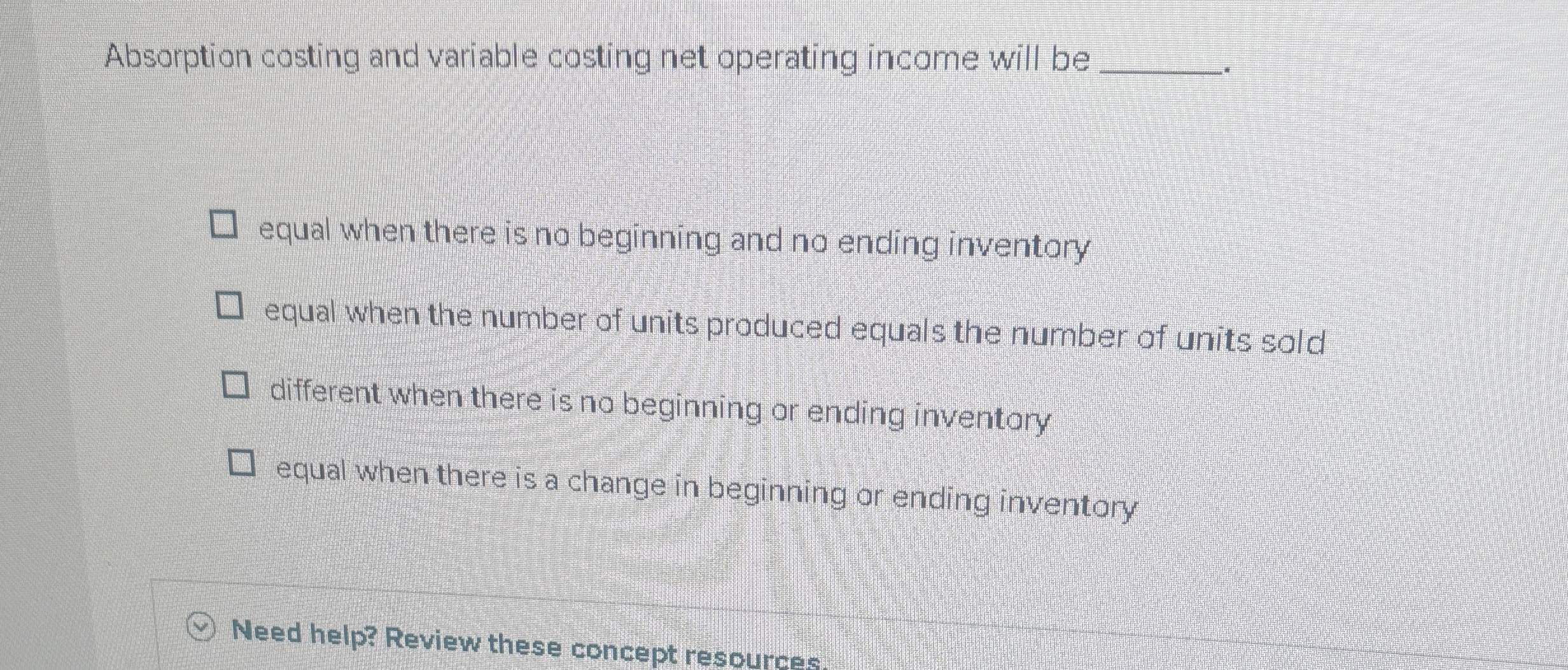 Absorption costing and variable costing net