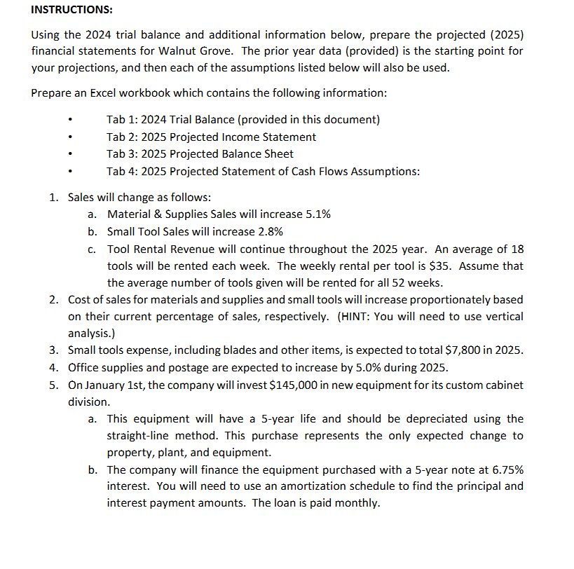 INSTRUCTIONS: Using the 2 0 2 4 trial balance and