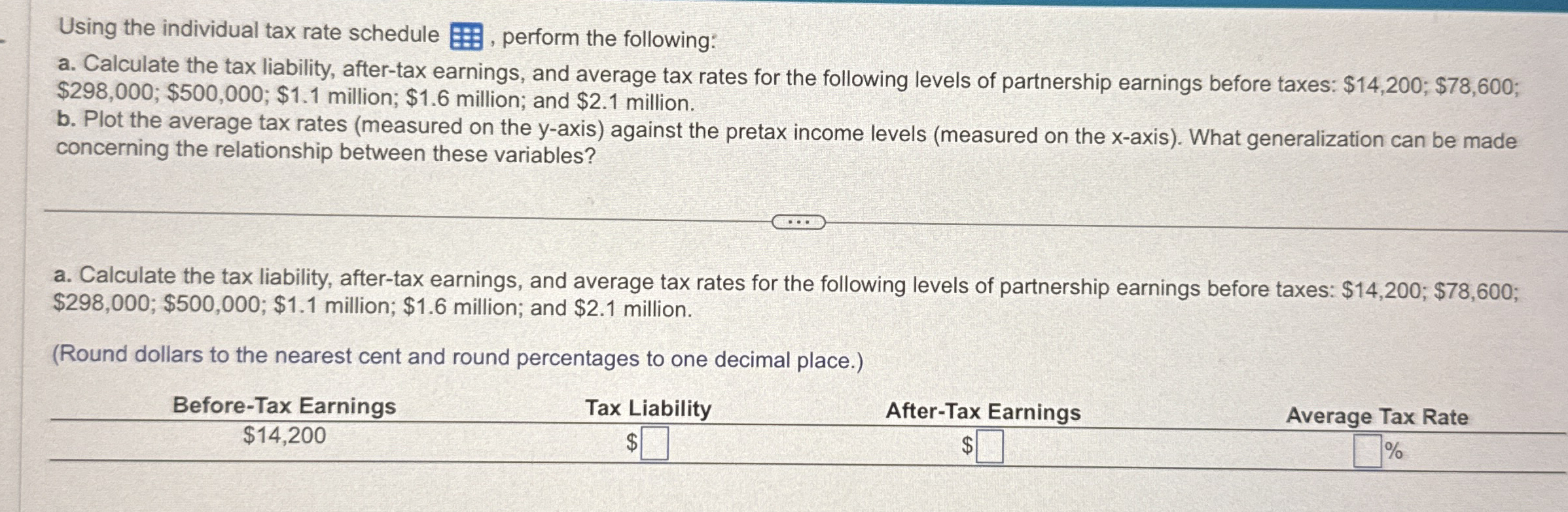 Using the individual tax rate schedule , perform