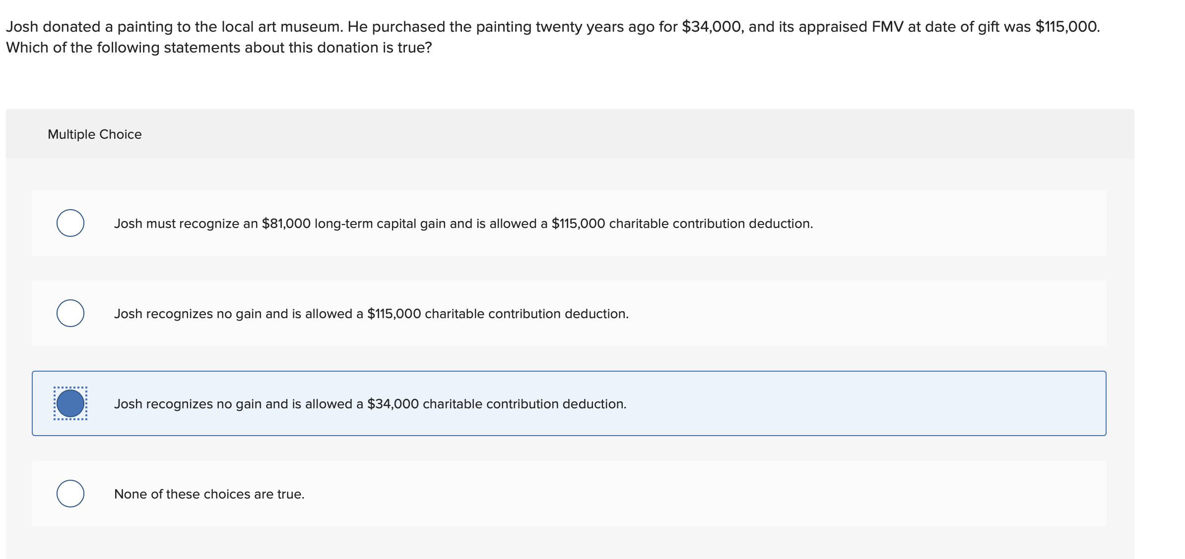 Josh donated a painting to the local art museum.