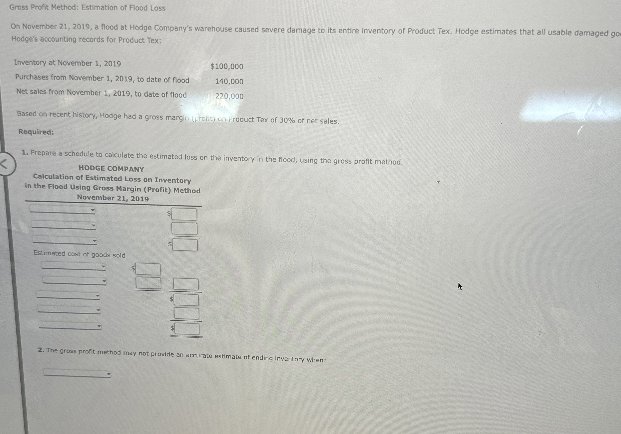 Gross Profit Method: Estimation of Flood Loss On