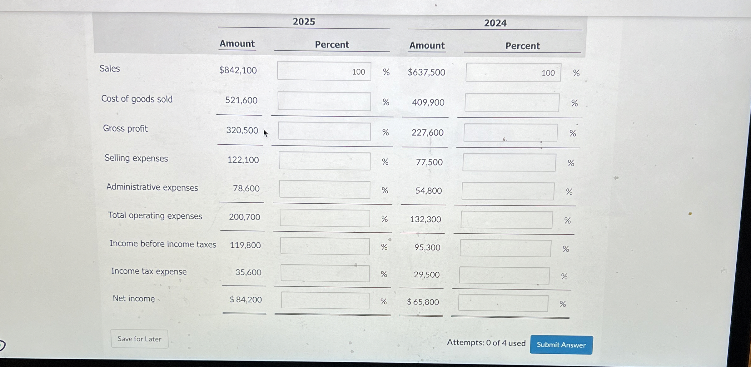 \ table [ [ , 2 0 2 5 , 2 0 2 4 ] , [ ,