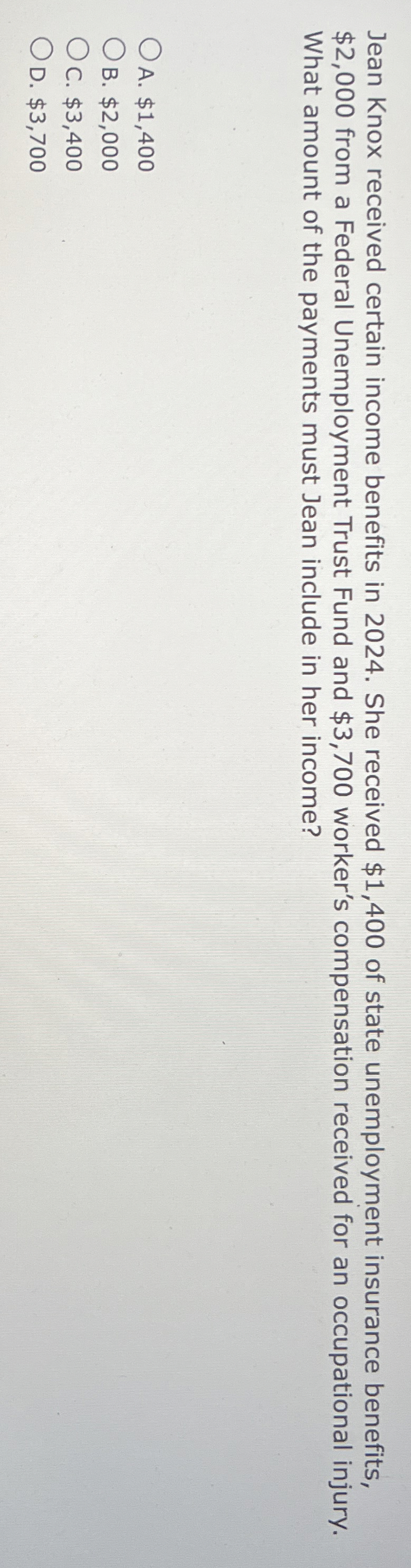 Jean Knox received certain income benefits in 2 0