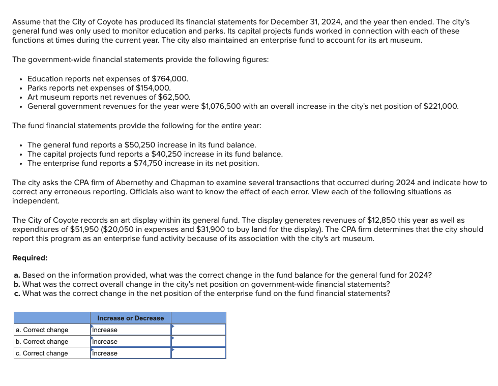 Assume that the City of Coyote has produced its