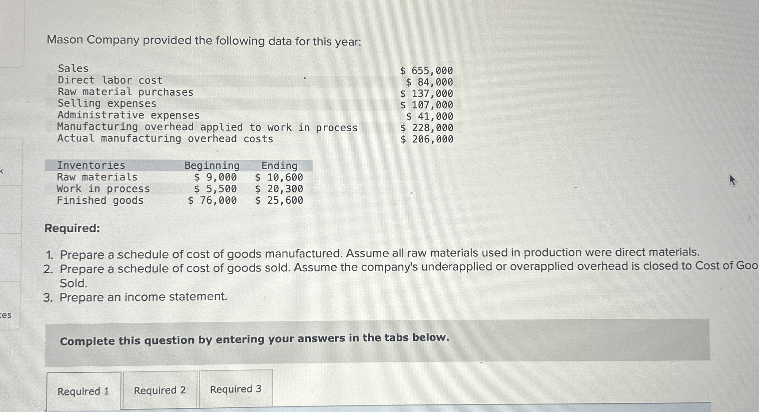 Mason Company provided the following data for