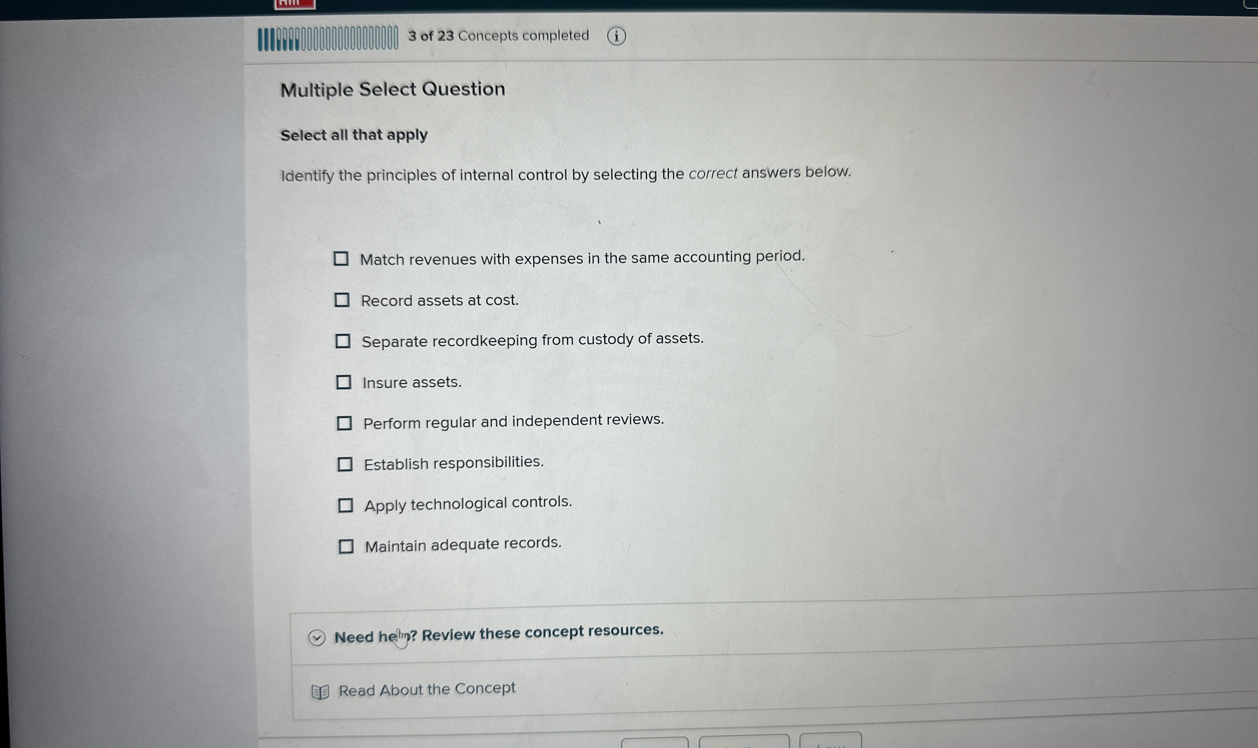 3 of 2 3 Concepts completed Multiple Select