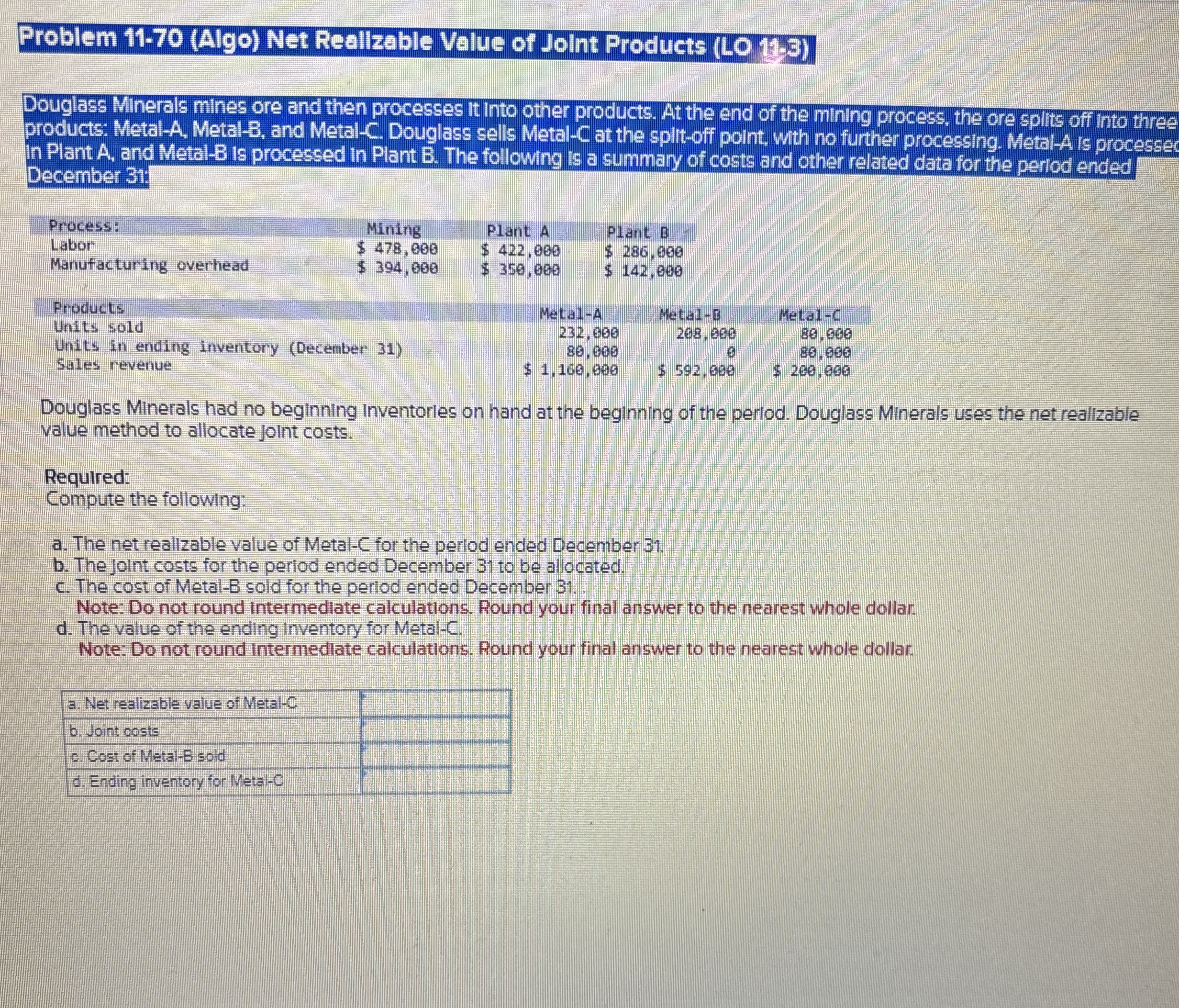 Problem 1 1 - 7 0 ( Algo ) Net Realizable Value