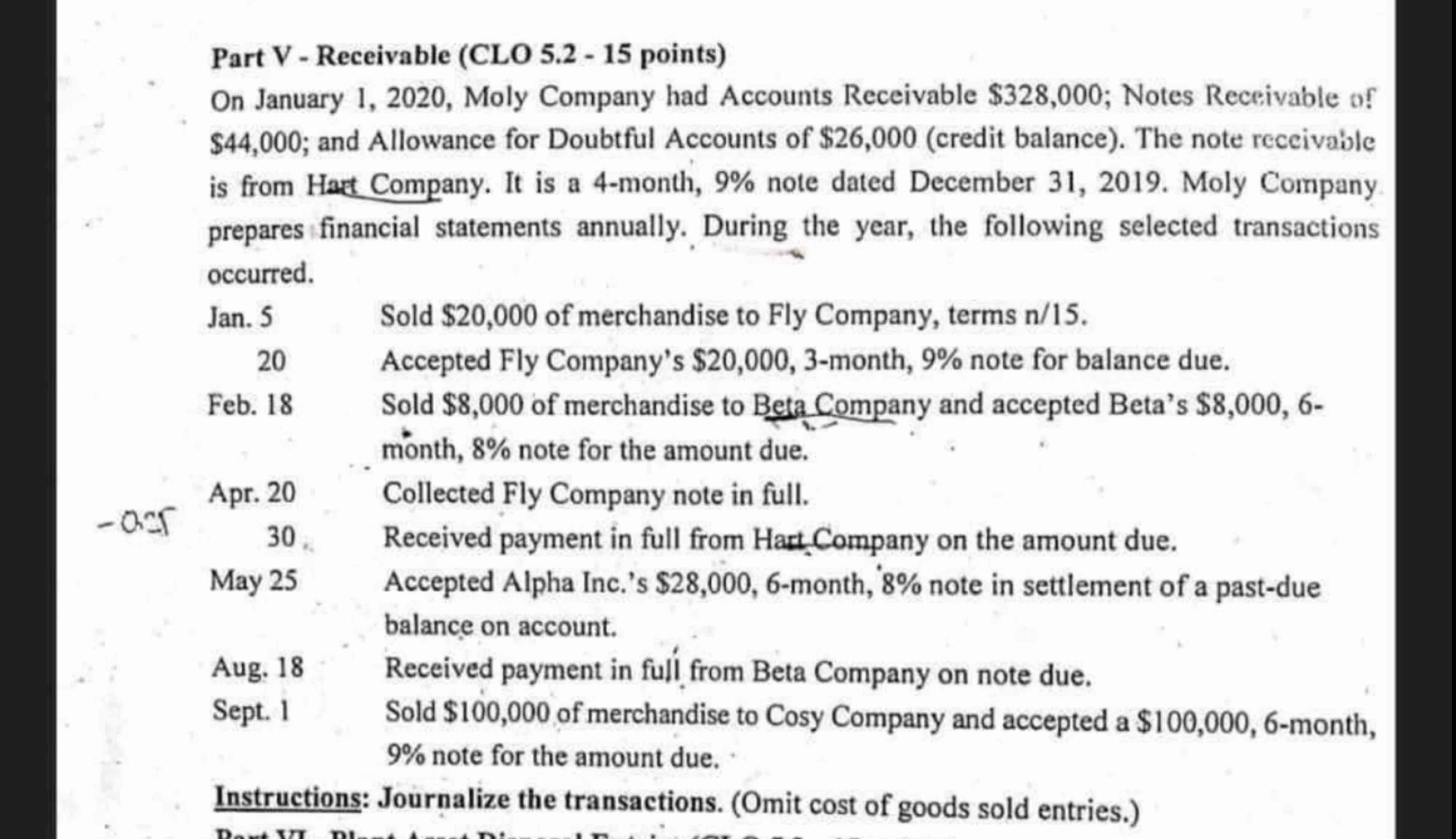 Part V - Receivable ( C L O 5 . 2 - 1 5 points )