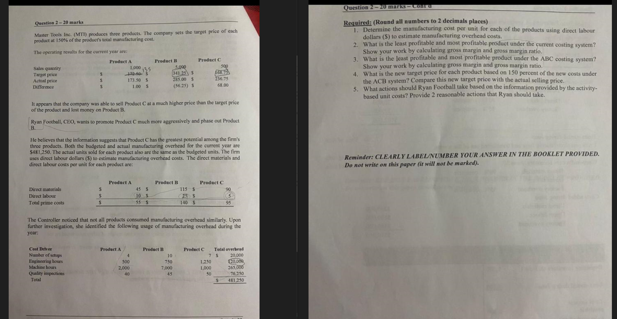Question 2 - 2 0 marks - Conra Required: ( Round