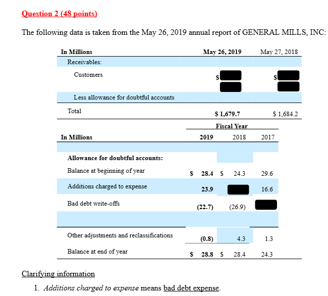 Question 2 ( 4 8 points ) The following data is