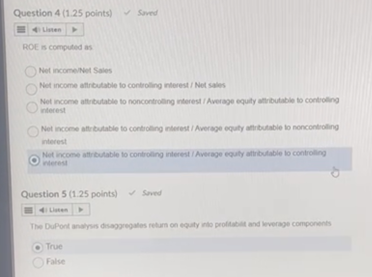 Question 4 ( 1 . 2 5 points ) Soved Listen ROE is